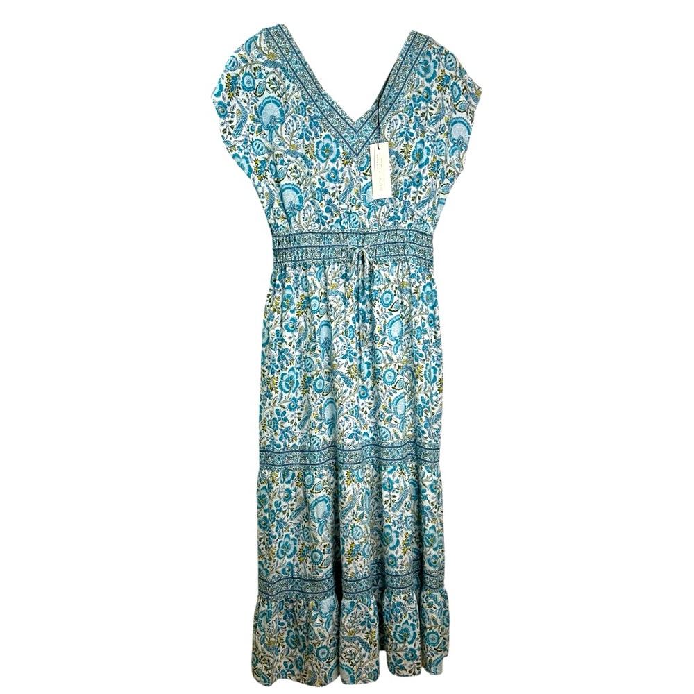 Rachel Zoe Teal Blue Paisley Tiered Maxi Dress